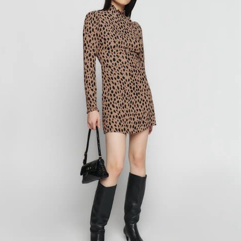 Reformation Leopard Print Long-Sleeve Mini Dress